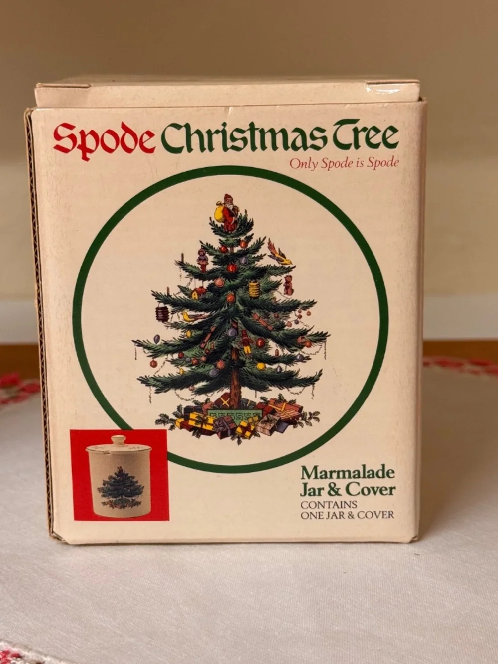 Vintage 1980's SPODE CHRISTMAS TREE Porcelain Marmalade Jar with Lid  New in Box